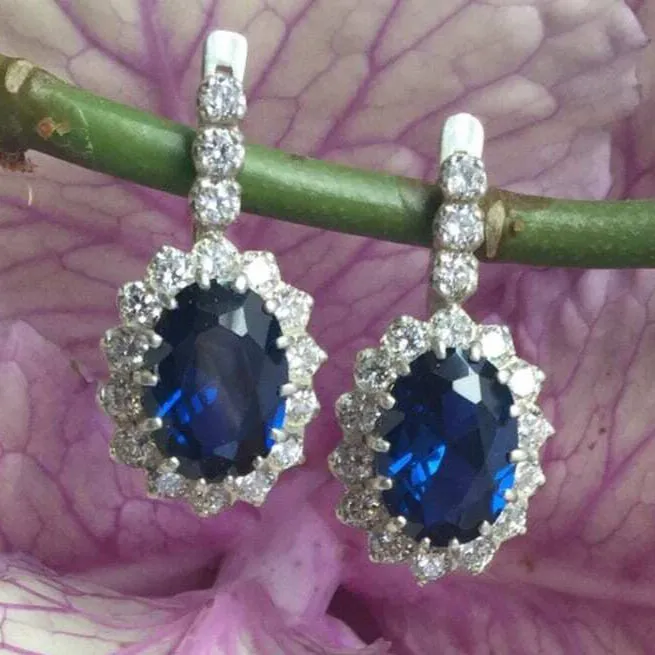 Blue Sapphire Earrings - Princess Diana Earrings, Royal Blue Earrings