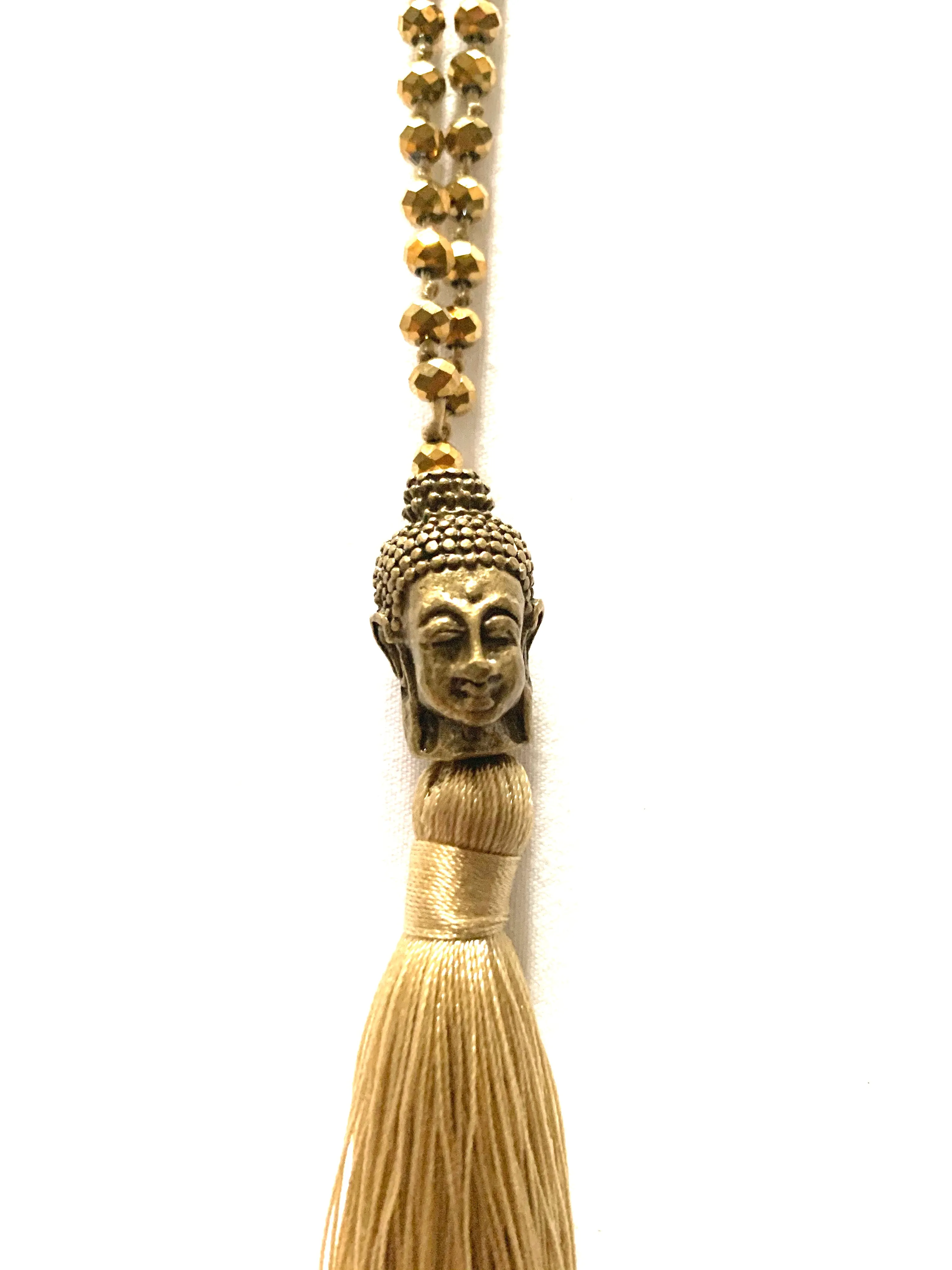 Buddha Sparkly Gold  Beaded Tasselled Necklace