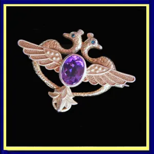 Carter, Gough & Co Antique Nouveau Brooch Pendant Gold Amethyst Peacocks (6511)