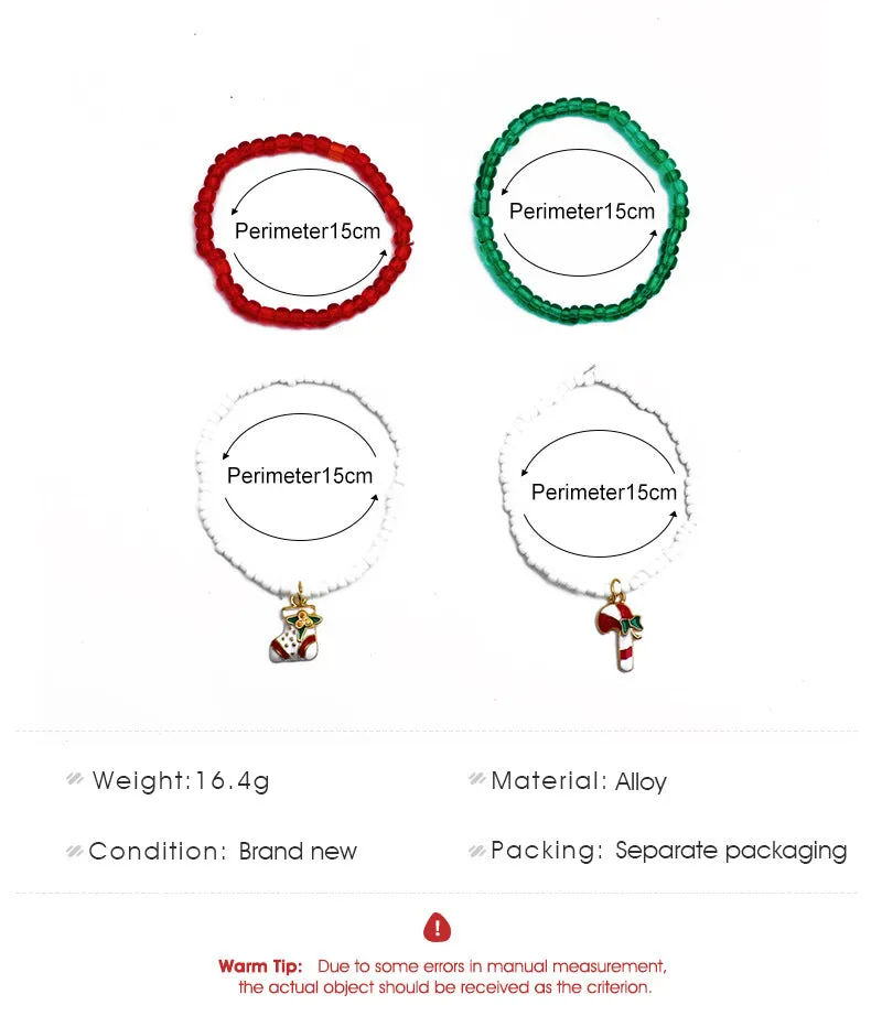 Christmas Bracelet Set Handmade Colorful Rice Beads