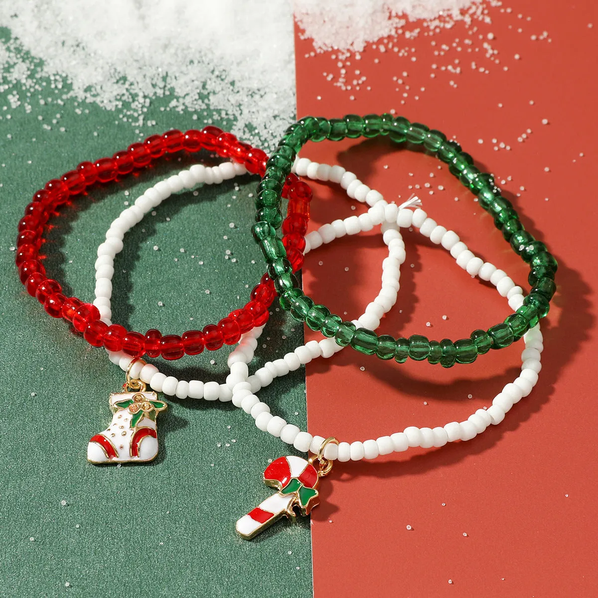 Christmas Bracelet Set Handmade Colorful Rice Beads