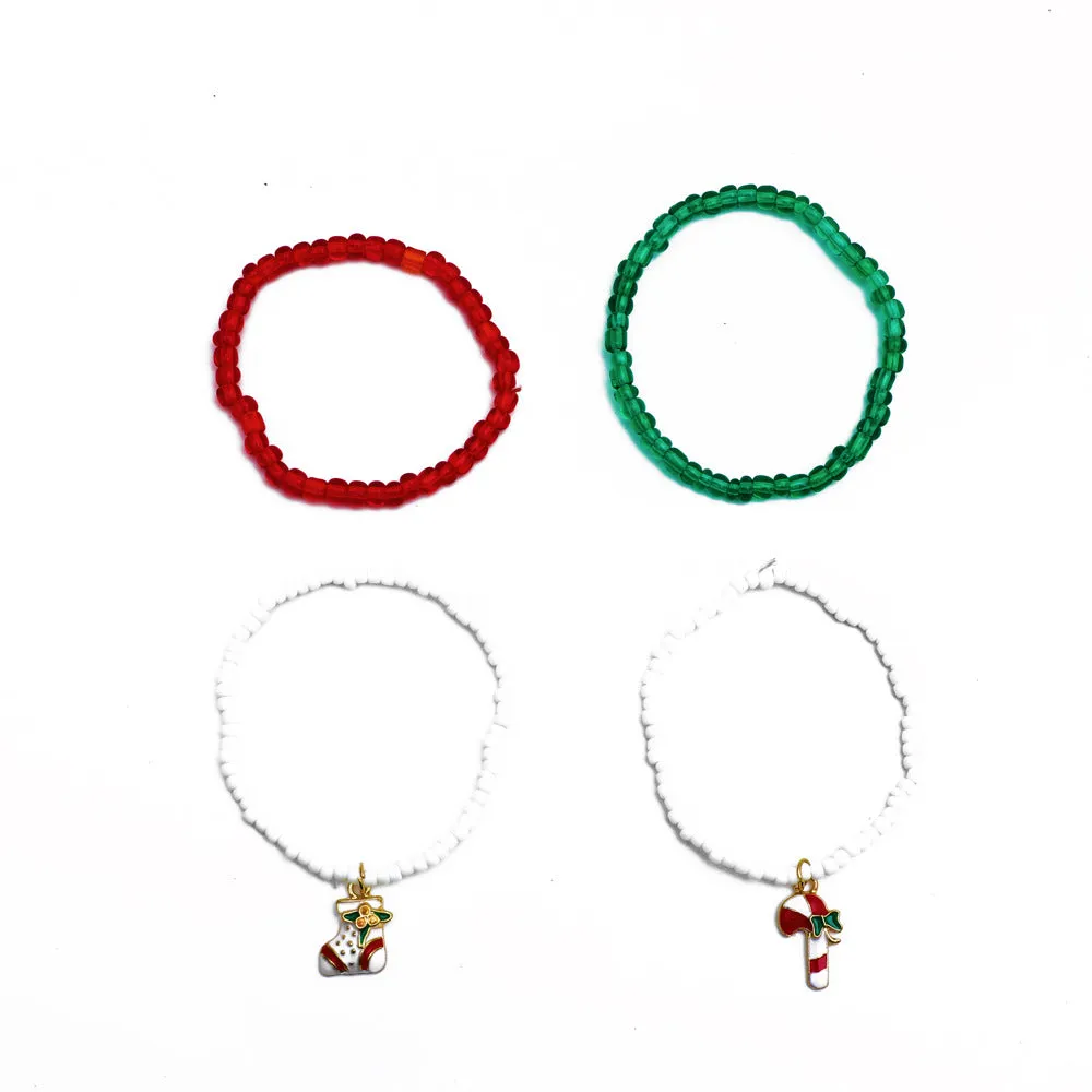 Christmas Bracelet Set Handmade Colorful Rice Beads