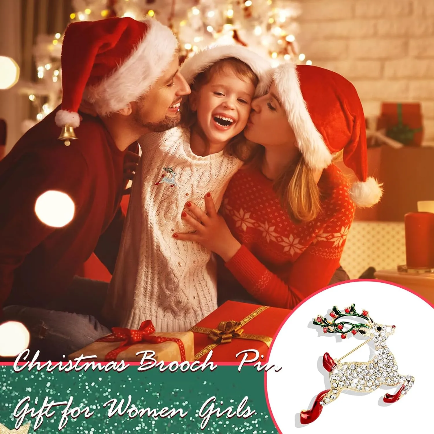 Christmas Pins & Brooches for Women - Stocking Stuffers: Jingle Bell Wreath Pin, Enamel Tree Pin & X-mas Jewelry Gifts