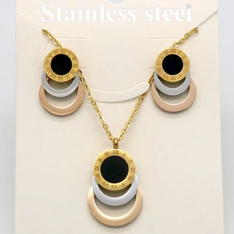 Consist 3 Colour Gold/Silver/Rose Gold Stainless Steel Jewelry Stes Brand Women Earrings & Necklace Jewelry Set For Female