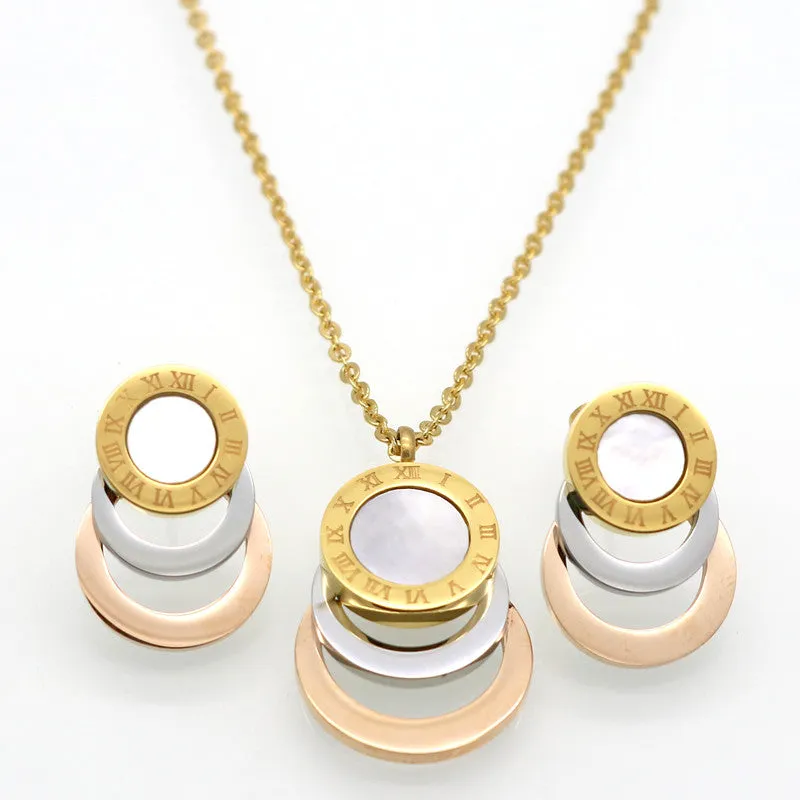 Consist 3 Colour Gold/Silver/Rose Gold Stainless Steel Jewelry Stes Brand Women Earrings & Necklace Jewelry Set For Female