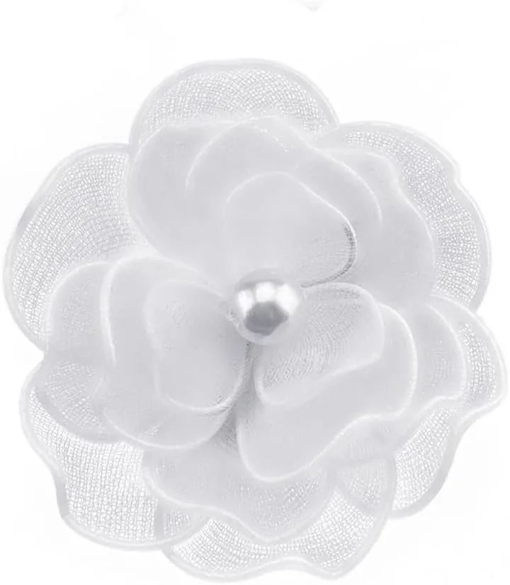 Dainty White Camellia Flower Brooches Elegant Mesh Pearl Brooch Lapel Pins Wedding Party Dance Banquet for Women Dress Suit Ceremony Clothes Accessories Jewelry Charms Gift for Beautiful Ladies