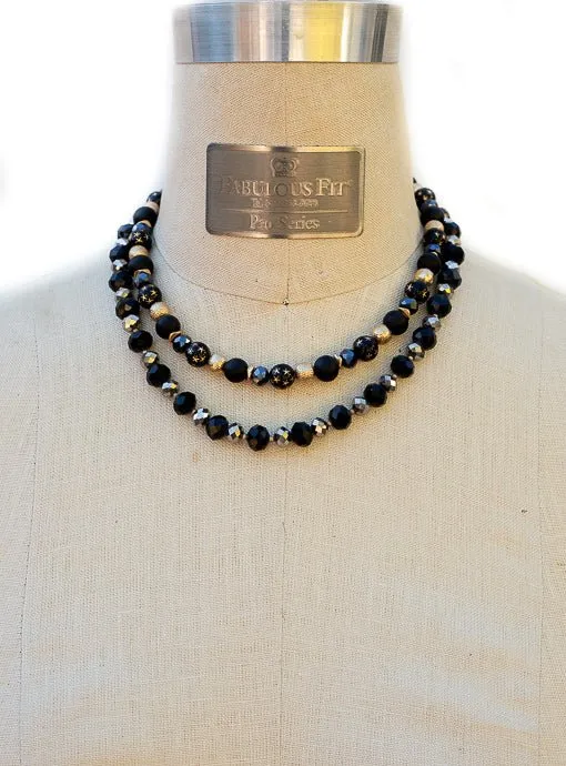 Double Layer Black Gold Antique Silver Novelty Bead Necklace