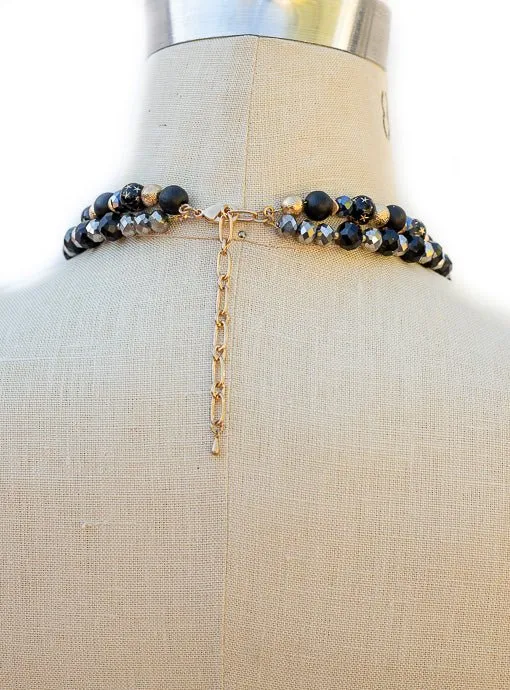 Double Layer Black Gold Antique Silver Novelty Bead Necklace