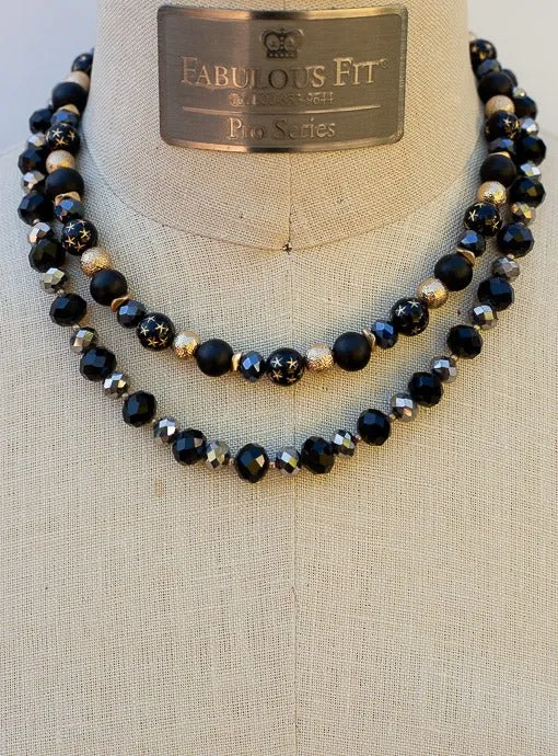 Double Layer Black Gold Antique Silver Novelty Bead Necklace