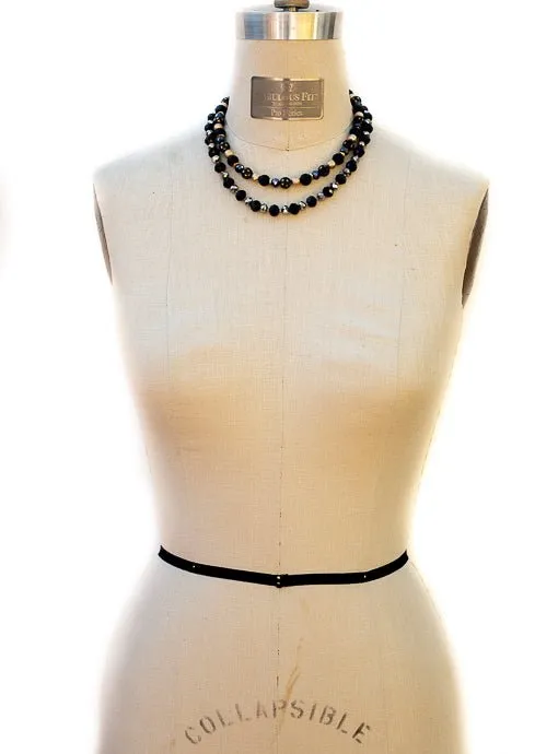 Double Layer Black Gold Antique Silver Novelty Bead Necklace