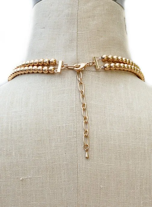 Double Layer Gold Antique Silver Black Bead Necklace