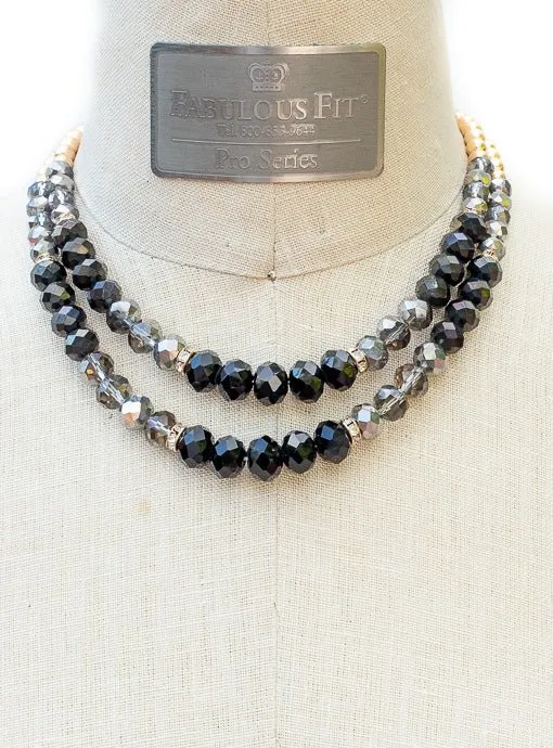 Double Layer Gold Antique Silver Black Bead Necklace