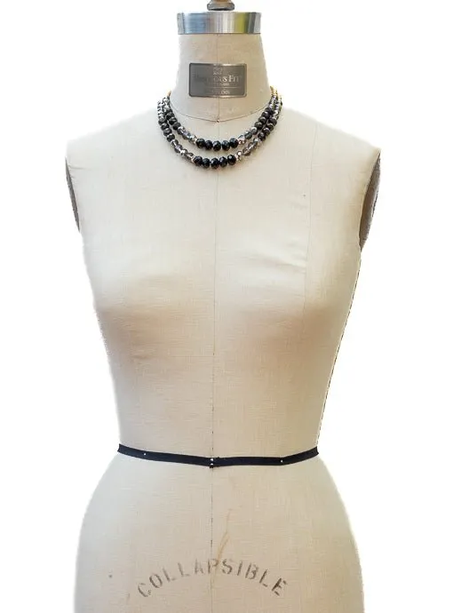 Double Layer Gold Antique Silver Black Bead Necklace
