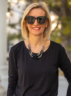 Double Layer Gold Antique Silver Black Bead Necklace