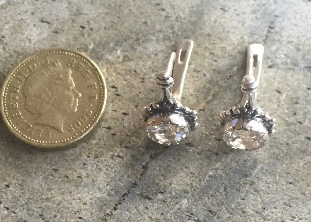 Drop Diamond Earrings - Vintage Bridal Earrings, Sparkly Silver Earrings