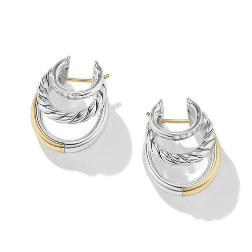 DY Mercer Multi Hoop Earrings in Sterling Silver with 18K Yellow Gold and Pavé Diamonds