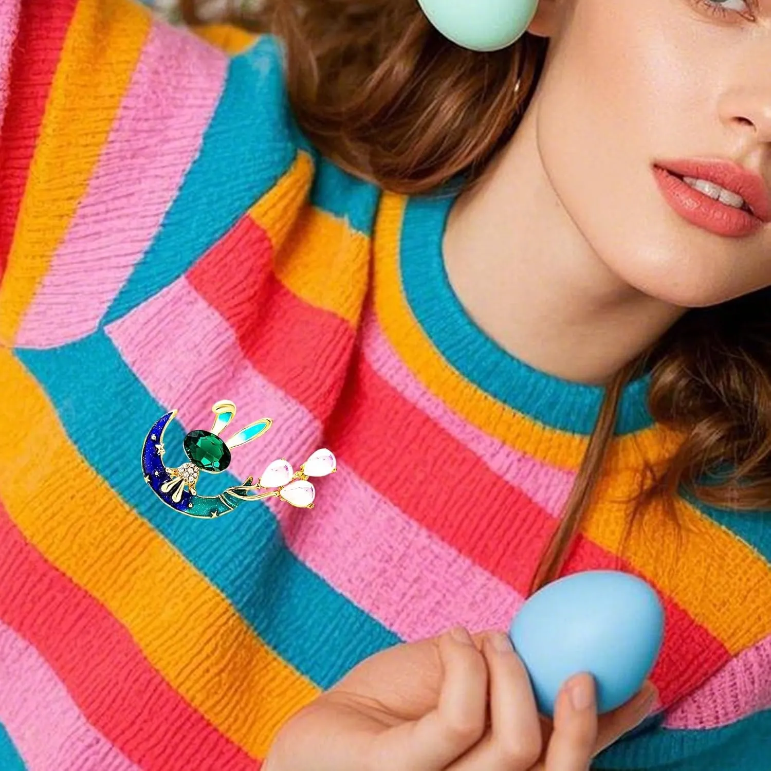 Easter Brooches and Pins for Women Cute Rabbit Brooch Easter Egg Pins Set Bunny Fashion Rhinestone Animal Brooch Easter Jewelry Accessories
