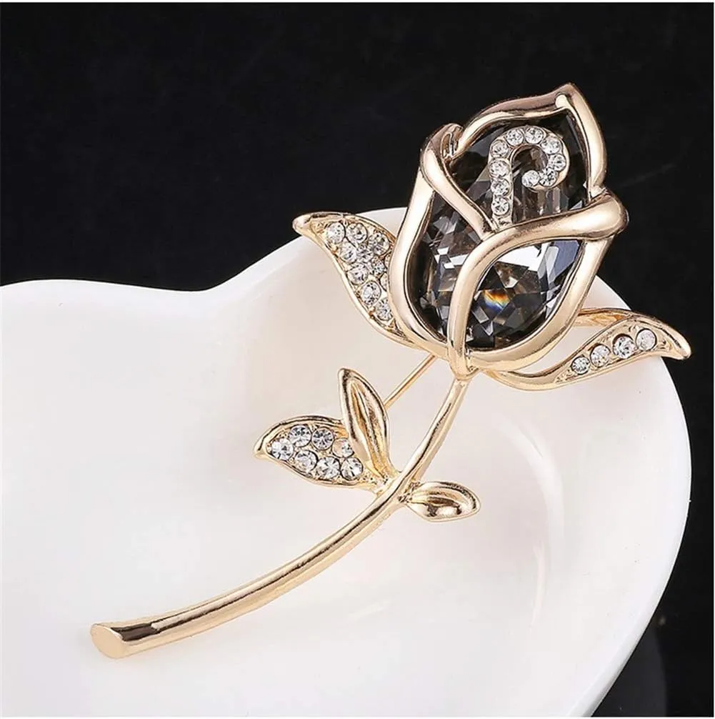 Elegant Shining Crystal Rose Flower Brooch Pins, AILUOR Fancy Beauty Floral Design Brooch Pins for Women Lady Bridal Wedding Corsage Bouquet Jewelry Christmas/Valentine's Gifts