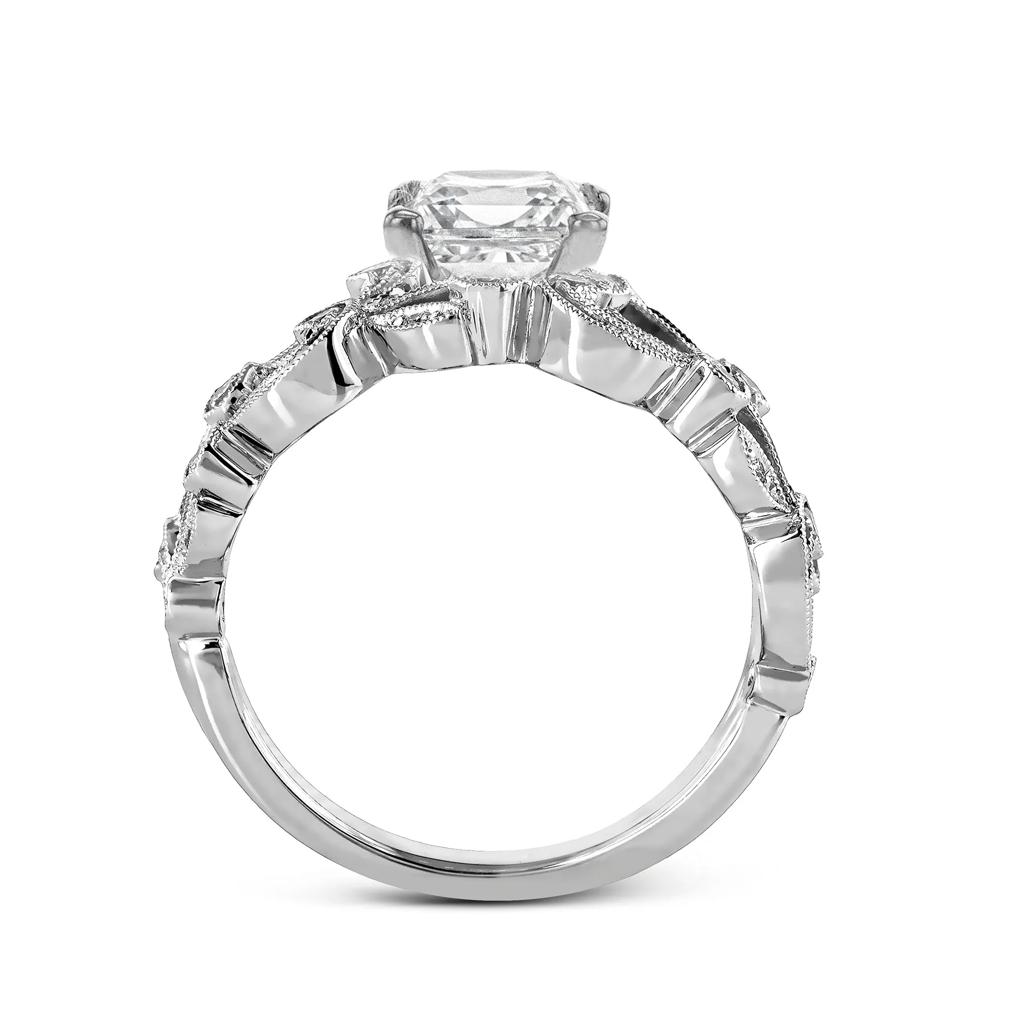 Emerald-cut Trellis Engagement Ring & Matching Wedding Band in 18k Gold with Diamonds