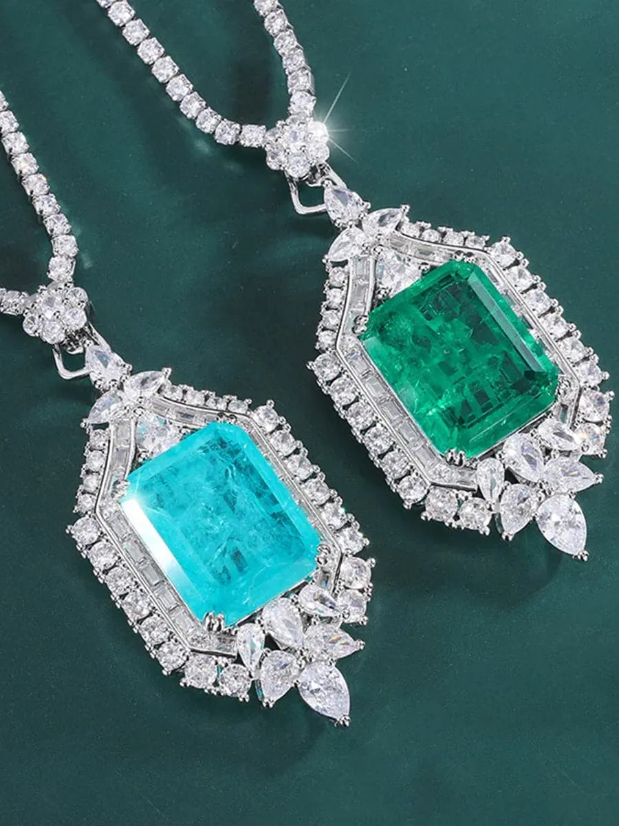 Emerald Paraiba Square Pendant Necklace MSN110802
