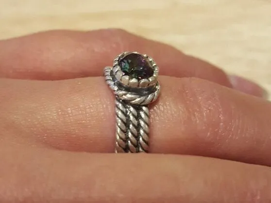 Emerald Solitaire Ring - Twisted Silver Band - Emerald Wide Ring