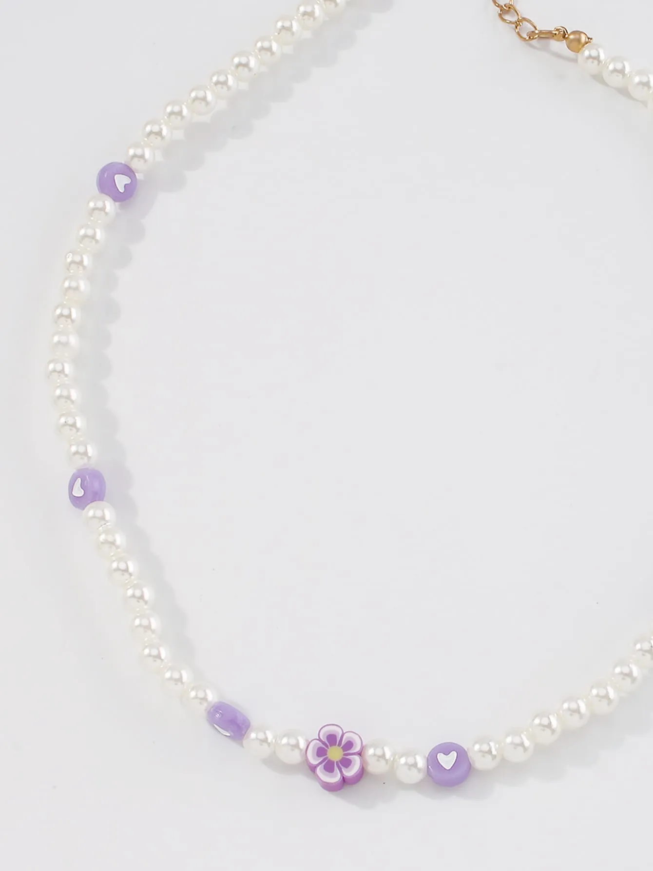Flower Decor Faux Pearl Beaded Necklace for Women Girls Accessories Jewelry