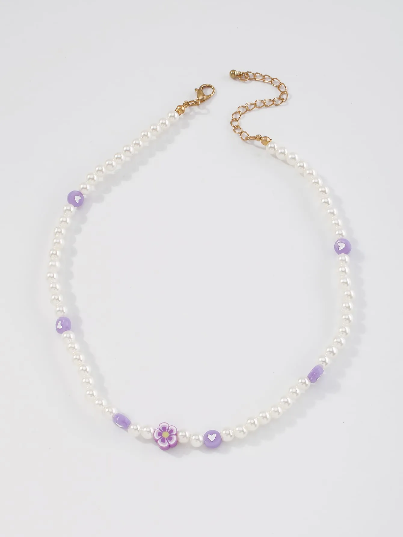 Flower Decor Faux Pearl Beaded Necklace for Women Girls Accessories Jewelry