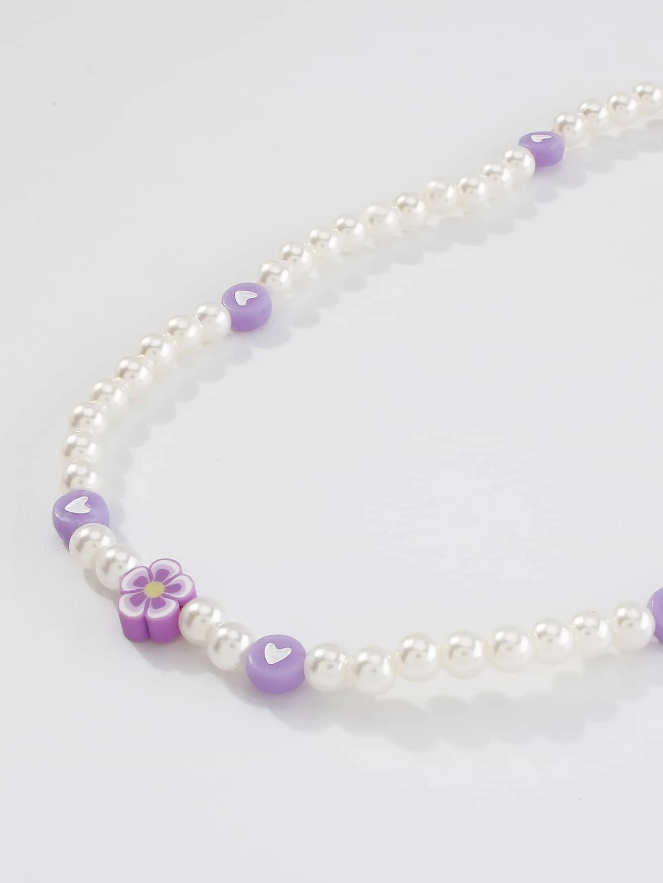 Flower Decor Faux Pearl Beaded Necklace for Women Girls Accessories Jewelry