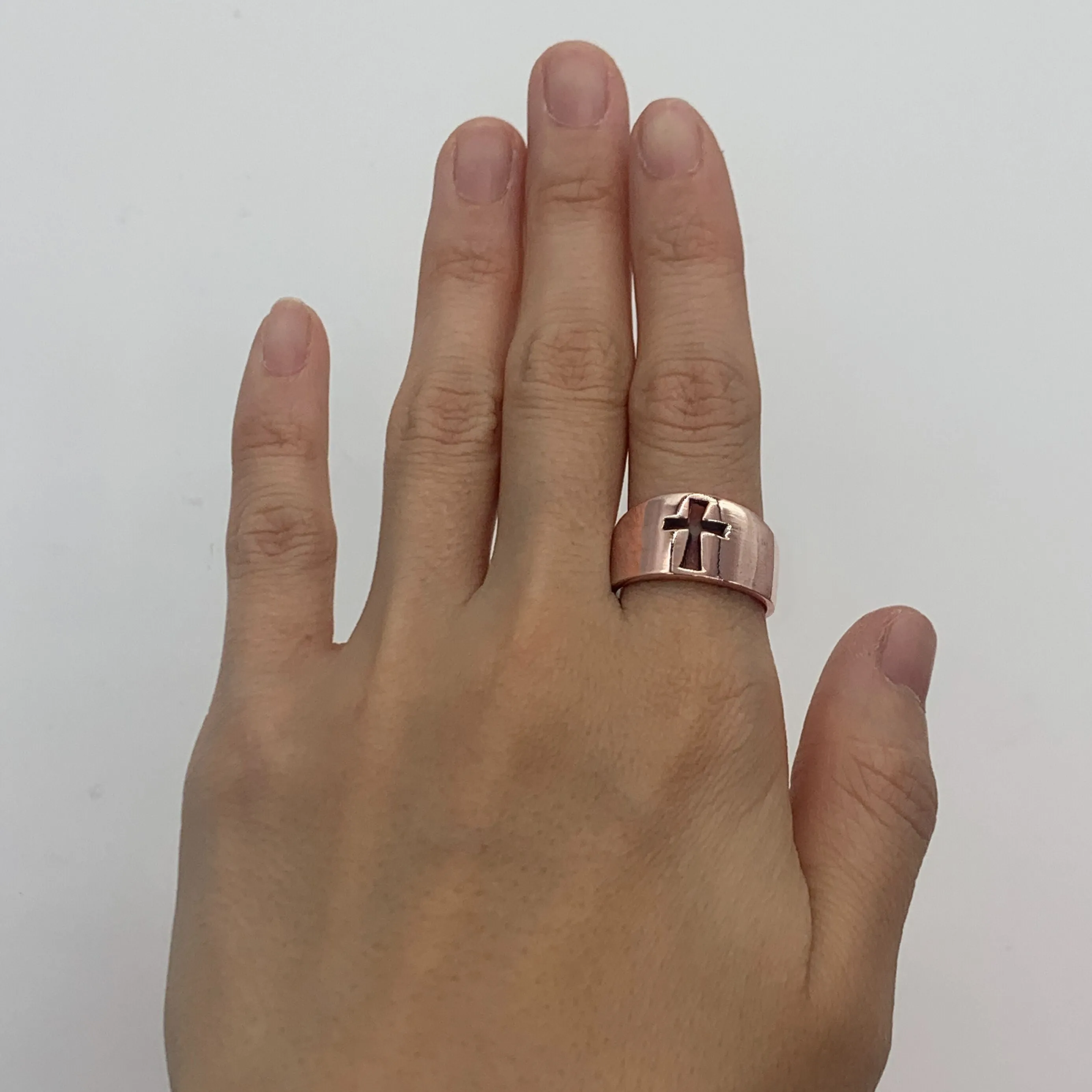 Gold Cross Ring - Wide Rose Gold Ring - Chunky Pink Ring