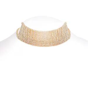 GOLD WHITE RHINESTONE CRYSTAL CHOKER NECKLACES #SWR-CP6723GLD