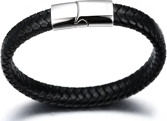 HALUKAKAH Kids Jewelry, Solo Junior,  Leather Bracelet in Classic ,for 6 to 15-Year-Olds Titanium Magnetic Clasp, Size 7 0.7"(18 1.5cm),with Giftbox