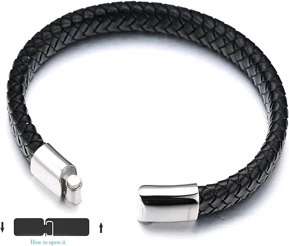 HALUKAKAH Kids Jewelry, Solo Junior,  Leather Bracelet in Classic ,for 6 to 15-Year-Olds Titanium Magnetic Clasp, Size 7 0.7"(18 1.5cm),with Giftbox