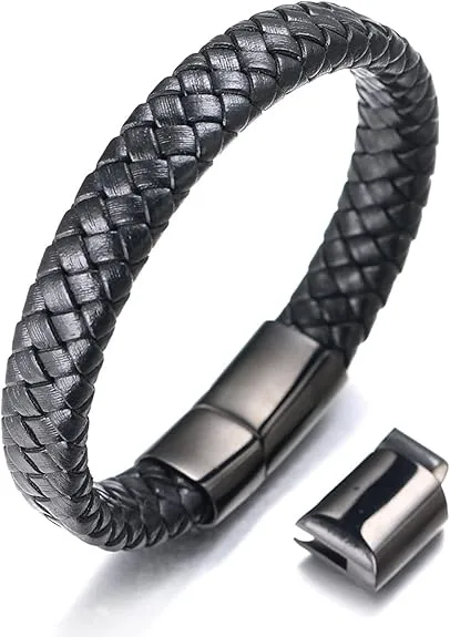 HALUKAKAH Kids Jewelry, Solo Junior,  Leather Bracelet in Classic ,for 6 to 15-Year-Olds Titanium Magnetic Clasp, Size 7 0.7"(18 1.5cm),with Giftbox