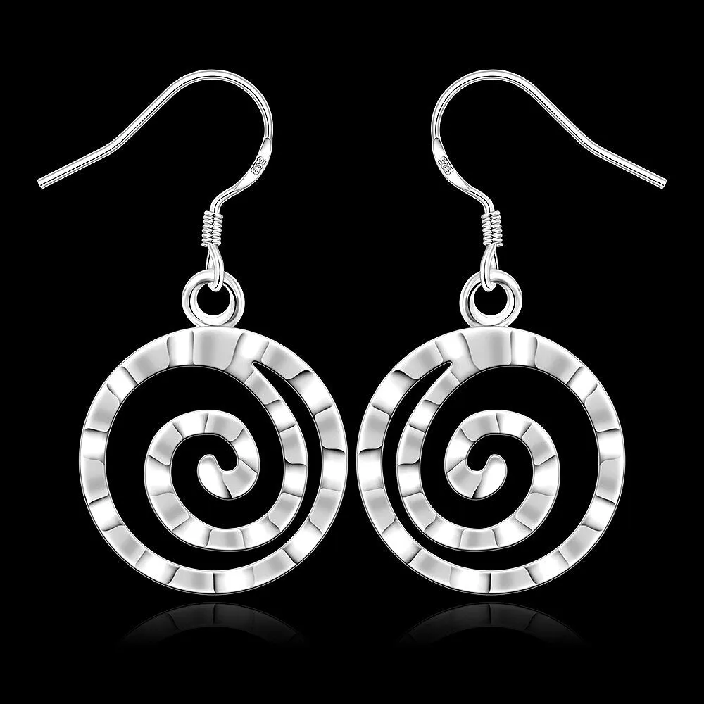 Hammered Spiral Silver Hook Earrings For Woman
