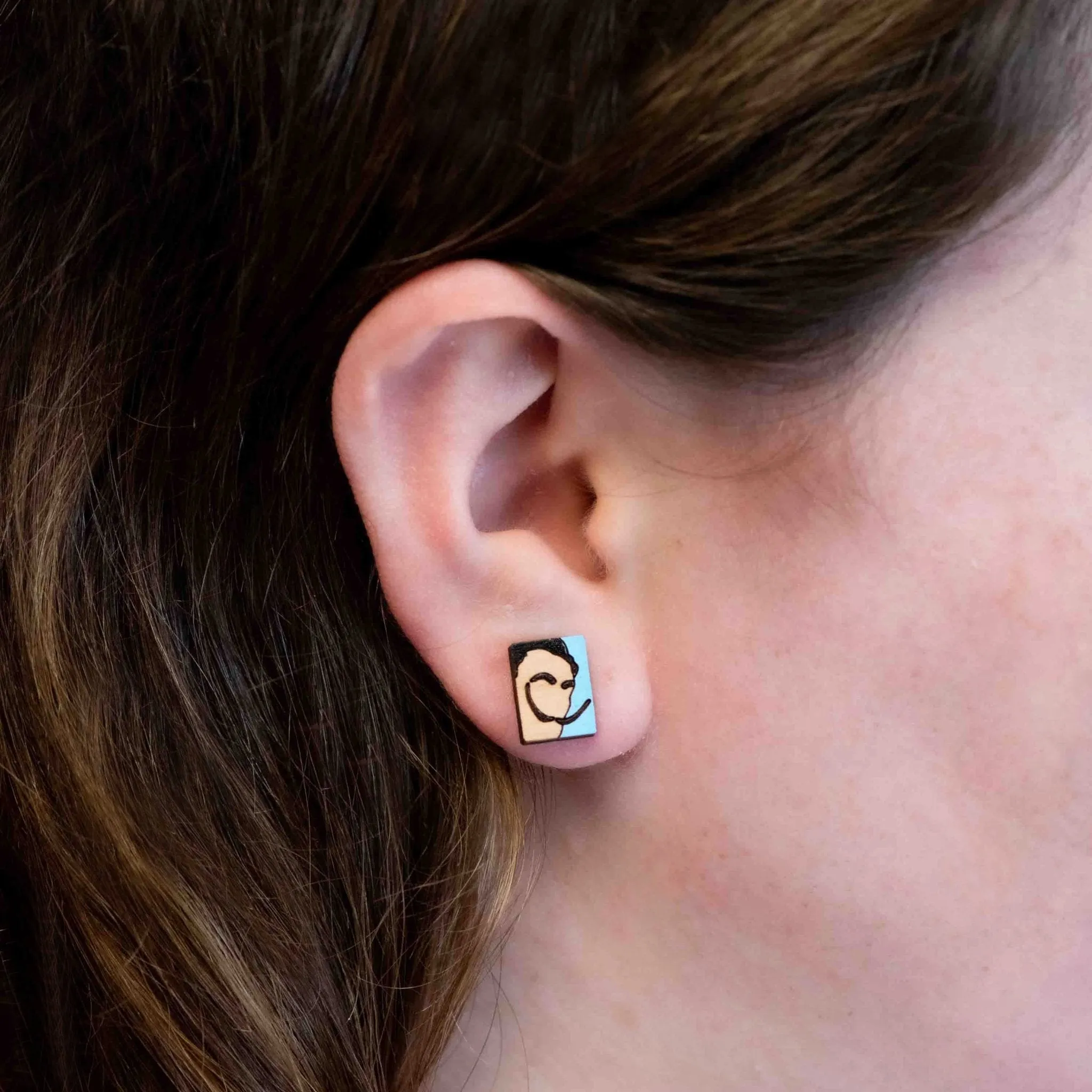 Hand-painted Salvador Dalí Portrait Earrings Dalí-inspired jewelry - PET15113