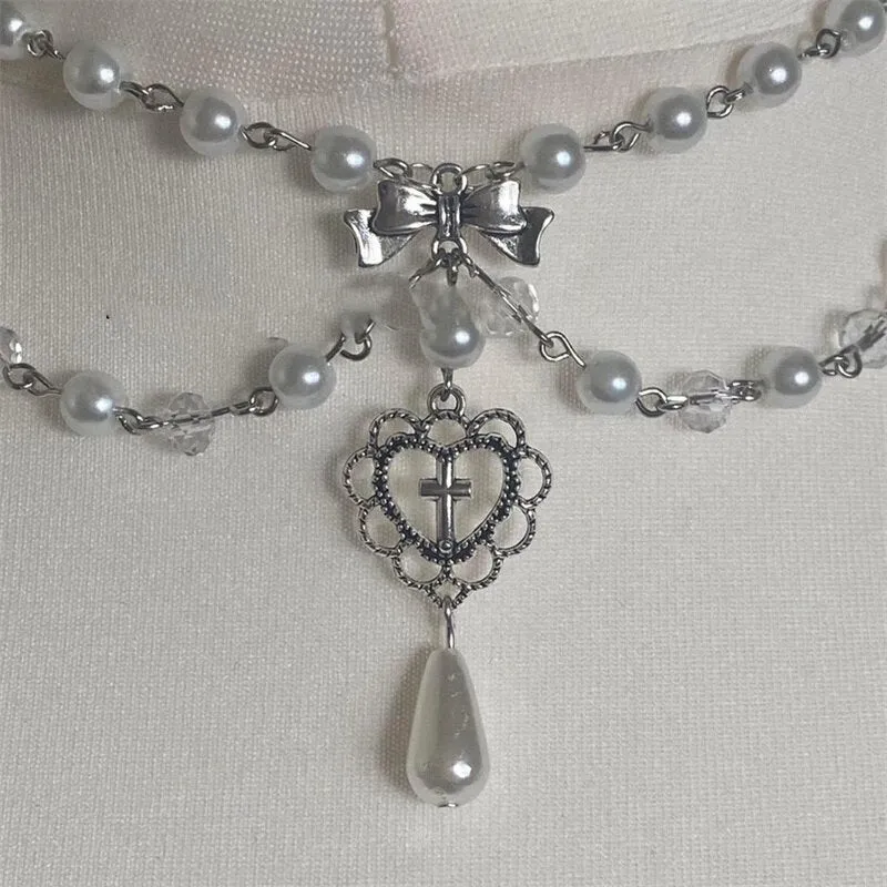 Handmade Pearls Rosary Style Necklace