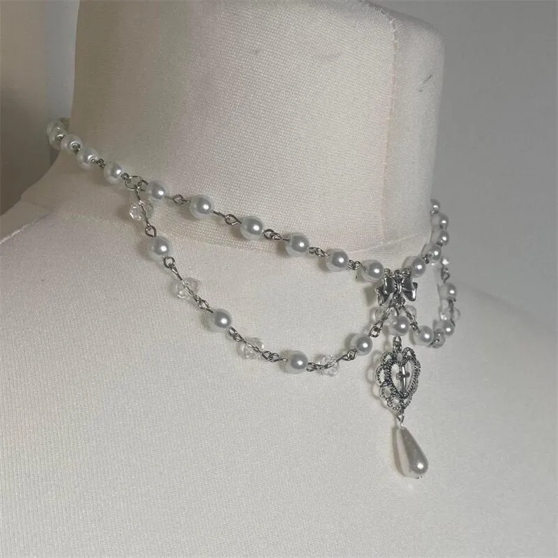 Handmade Pearls Rosary Style Necklace