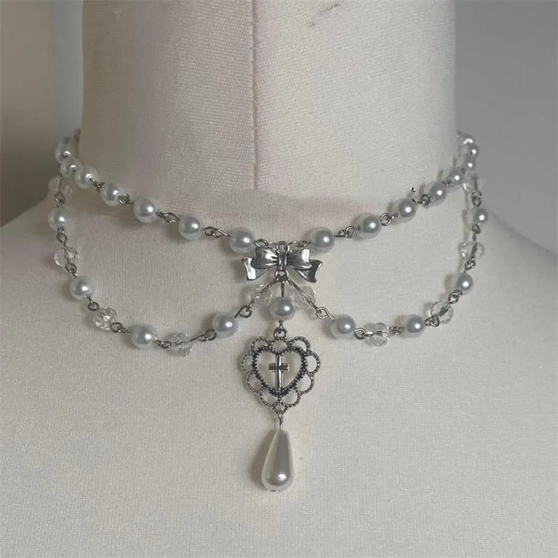 Handmade Pearls Rosary Style Necklace