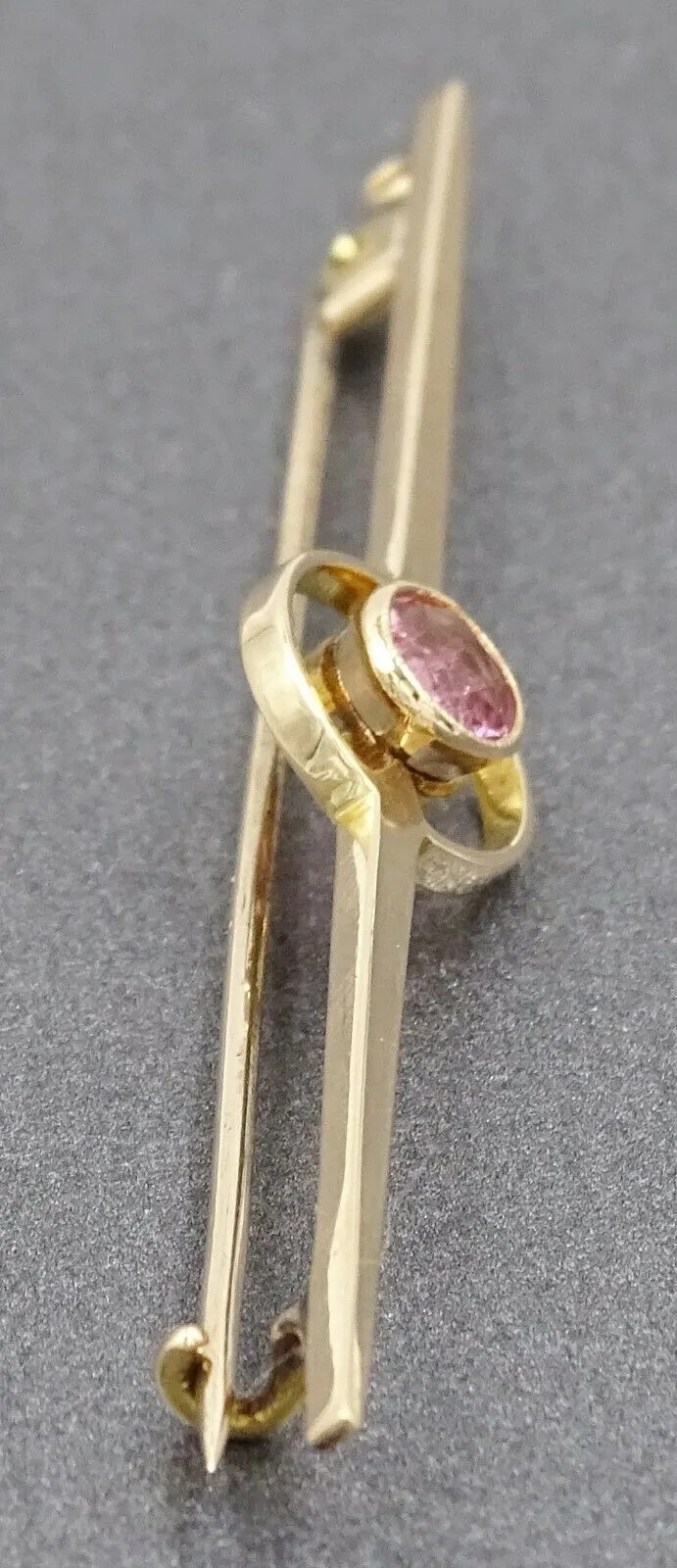 Handmade Pink Tourmaline 15ct Yellow Gold Bar Brooch