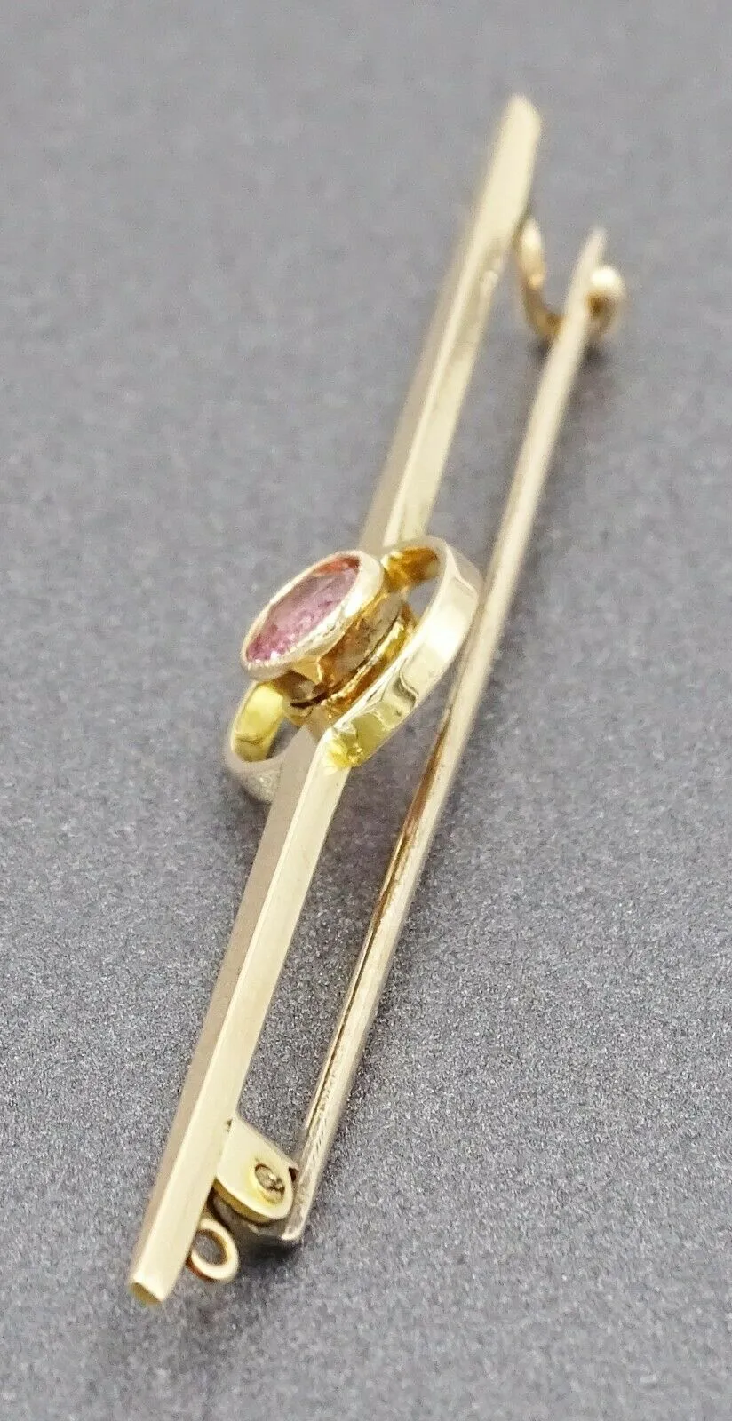 Handmade Pink Tourmaline 15ct Yellow Gold Bar Brooch