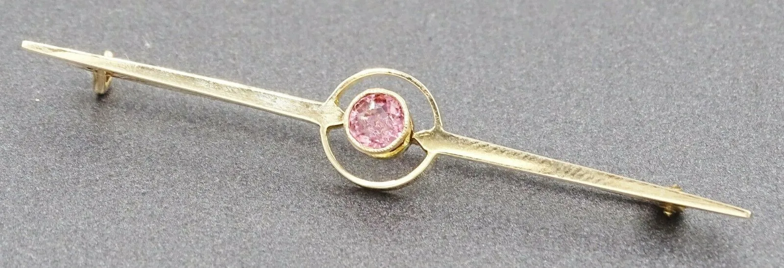 Handmade Pink Tourmaline 15ct Yellow Gold Bar Brooch