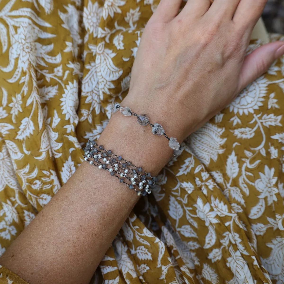 Handmade Single Bead Chain of Herkimer Diamonds Bracelet