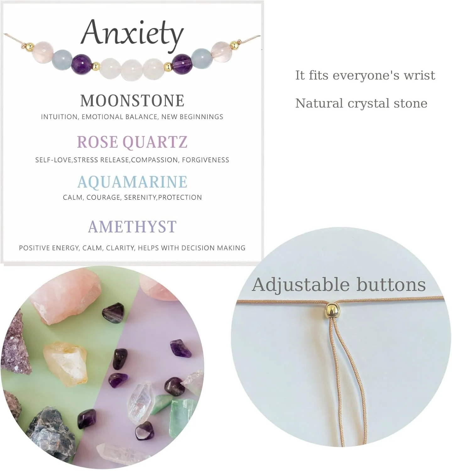 Healing Crystal Bracelet for Women/Men Crystal Bracelets Spiritual Natural Healing Crystal Stones Bracelet Empath Protection Crystal Bracelet Healing Crystal Jewelry