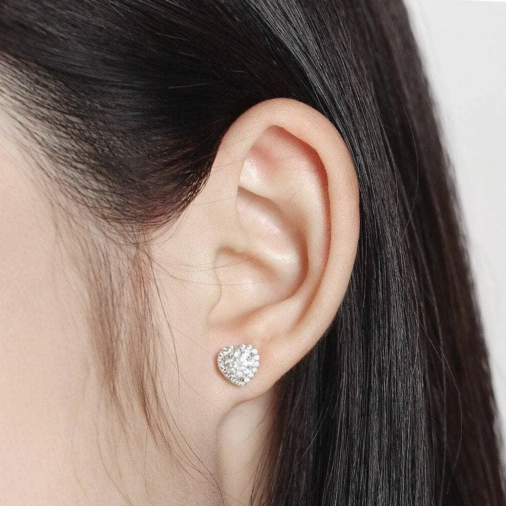 Heart Shaped Halo Diamond Stud Earrings
