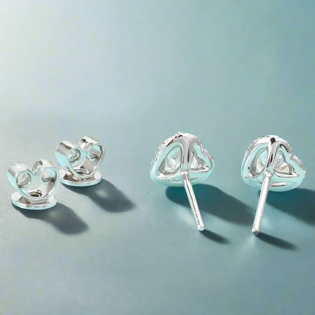 Heart Shaped Halo Diamond Stud Earrings