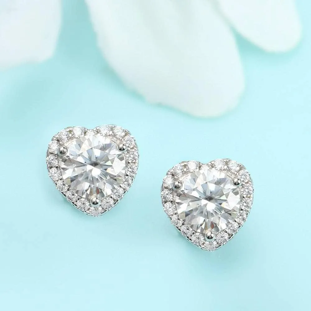Heart Shaped Halo Diamond Stud Earrings