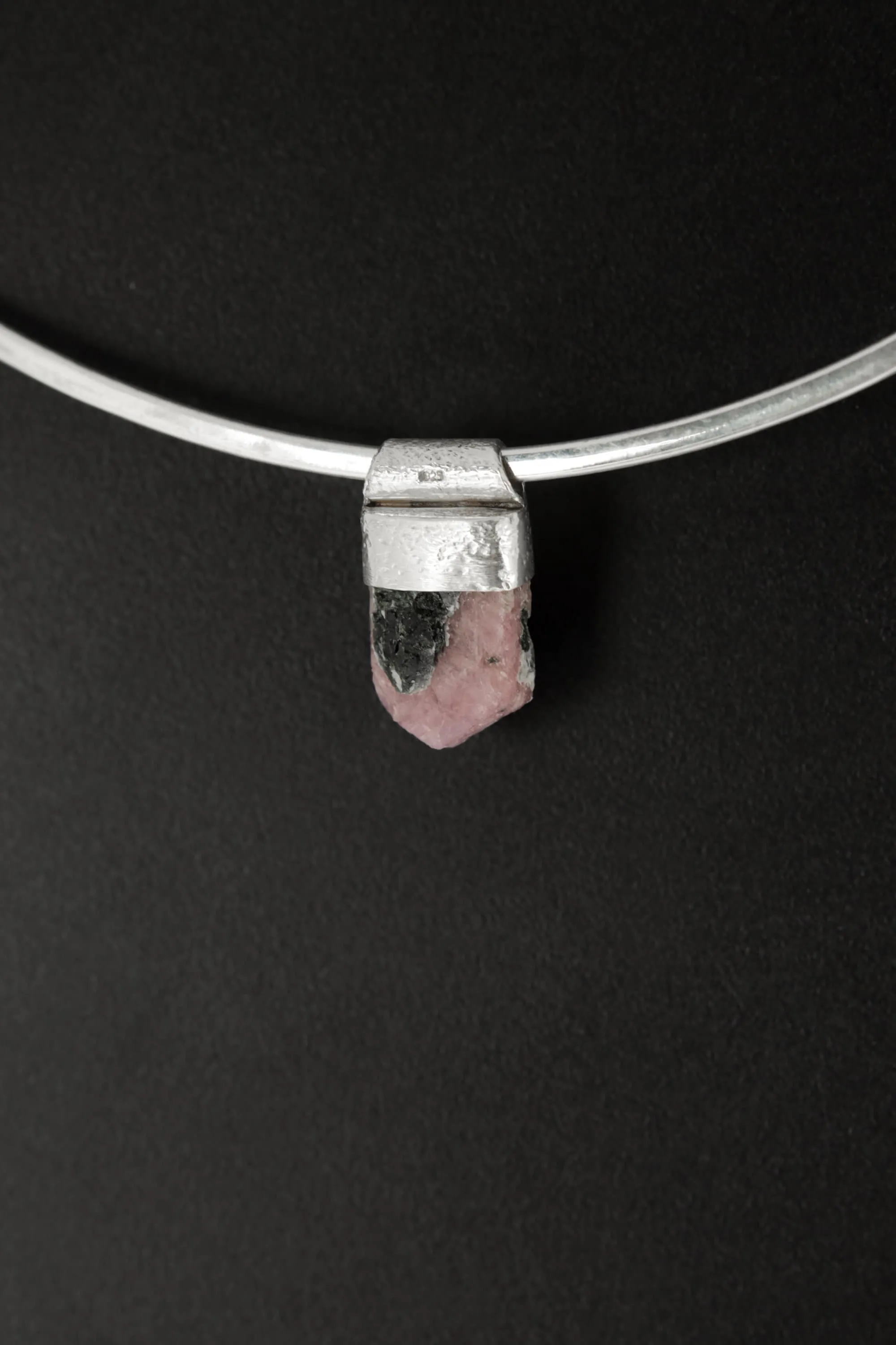 Hexagonal Raw Gem Ruby with Black Mica Stack Pendant, Organic Textured Sterling Silver, Root Chakra, Scorpio Zodiac, Protection and Passion