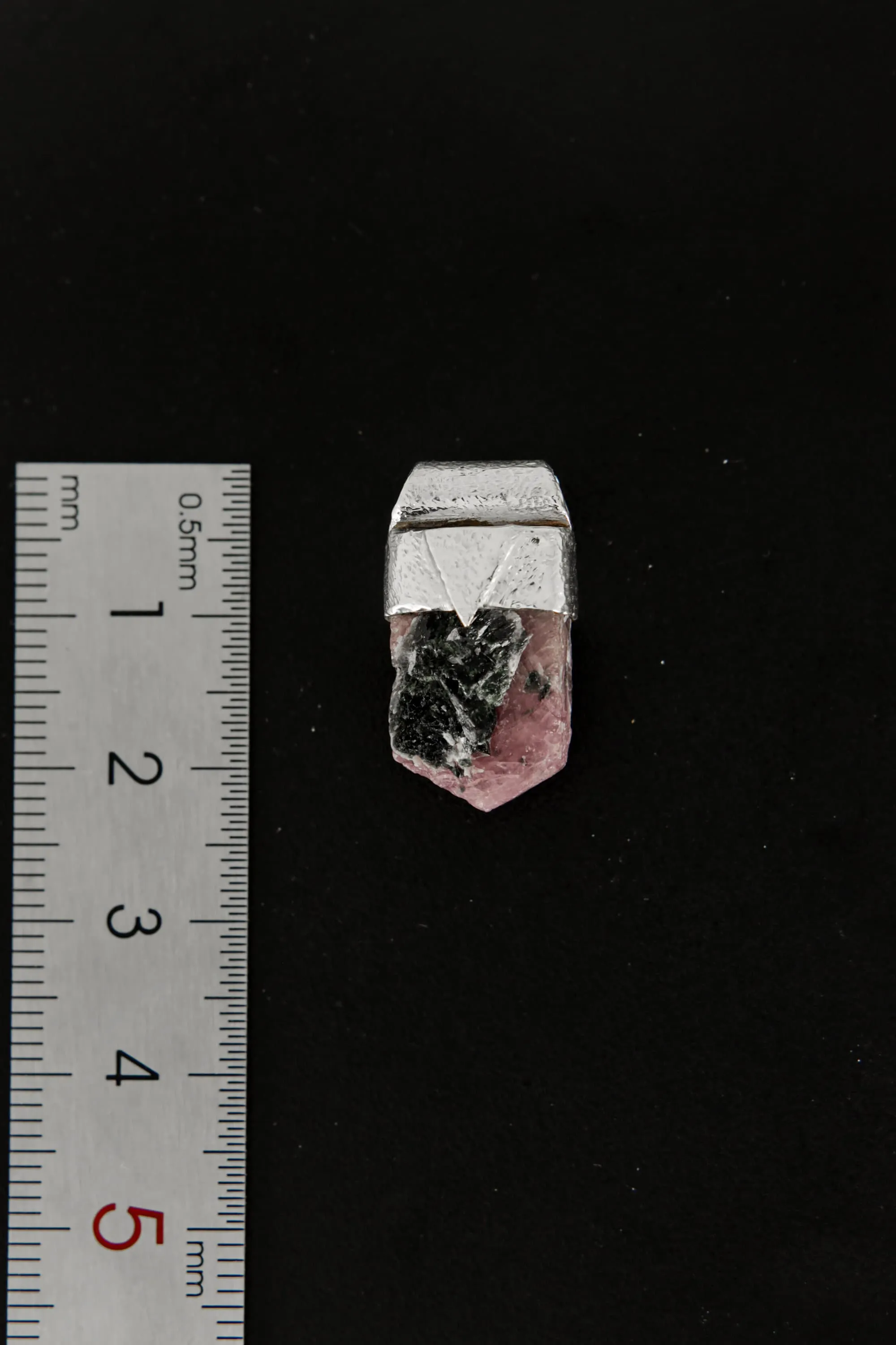 Hexagonal Raw Gem Ruby with Black Mica Stack Pendant, Organic Textured Sterling Silver, Root Chakra, Scorpio Zodiac, Protection and Passion