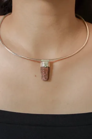 Hexagonal Raw Spinel Ruby Stack Pendant, Organic Textured 925 Sterling Silver, Root Chakra, Aries Zodiac, Strength and Vitality, Unique Gift