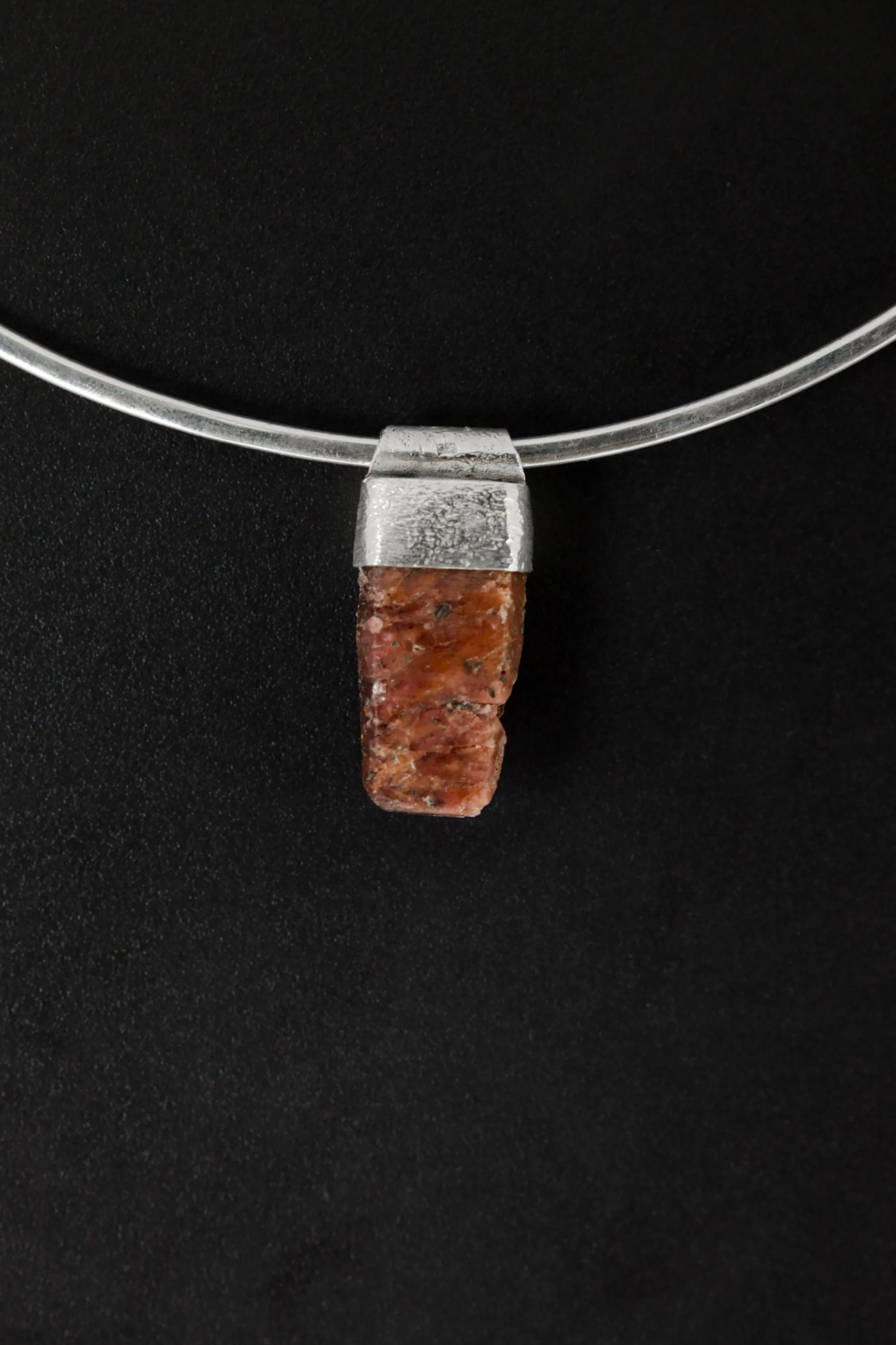 Hexagonal Raw Spinel Ruby Stack Pendant, Organic Textured 925 Sterling Silver, Root Chakra, Aries Zodiac, Strength and Vitality, Unique Gift